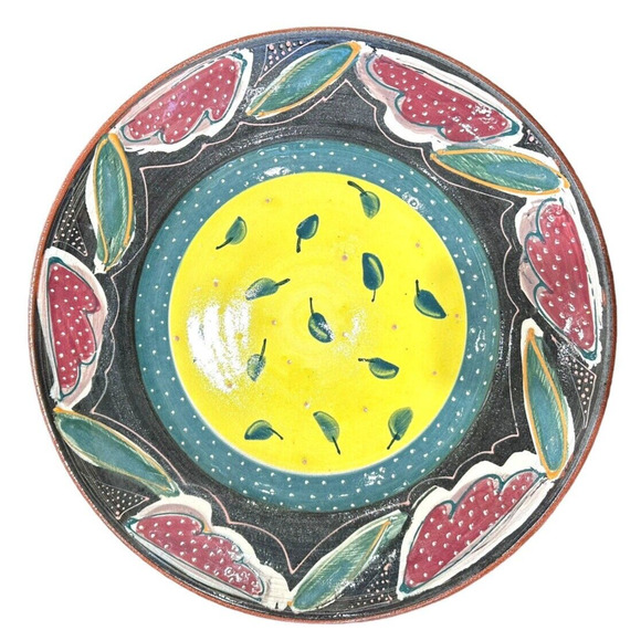 Signed & Dated Terracotta Watermelon Centerpiece Clay Bowl 15" Brightly Colored